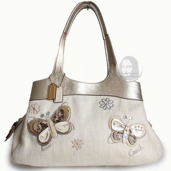 Coach Lexi Shoulder Bag Butterfly #F16584 Straw and Leather Satchel 2011 - Picture 1 of 11